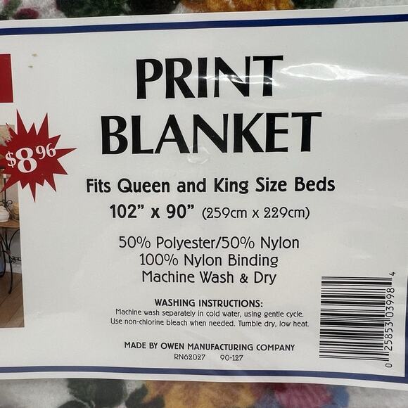 Vintage Floral Rose Pink Blue Satin Trim Blanket Queen King 90x102 USA NEW - Picture 3 of 6